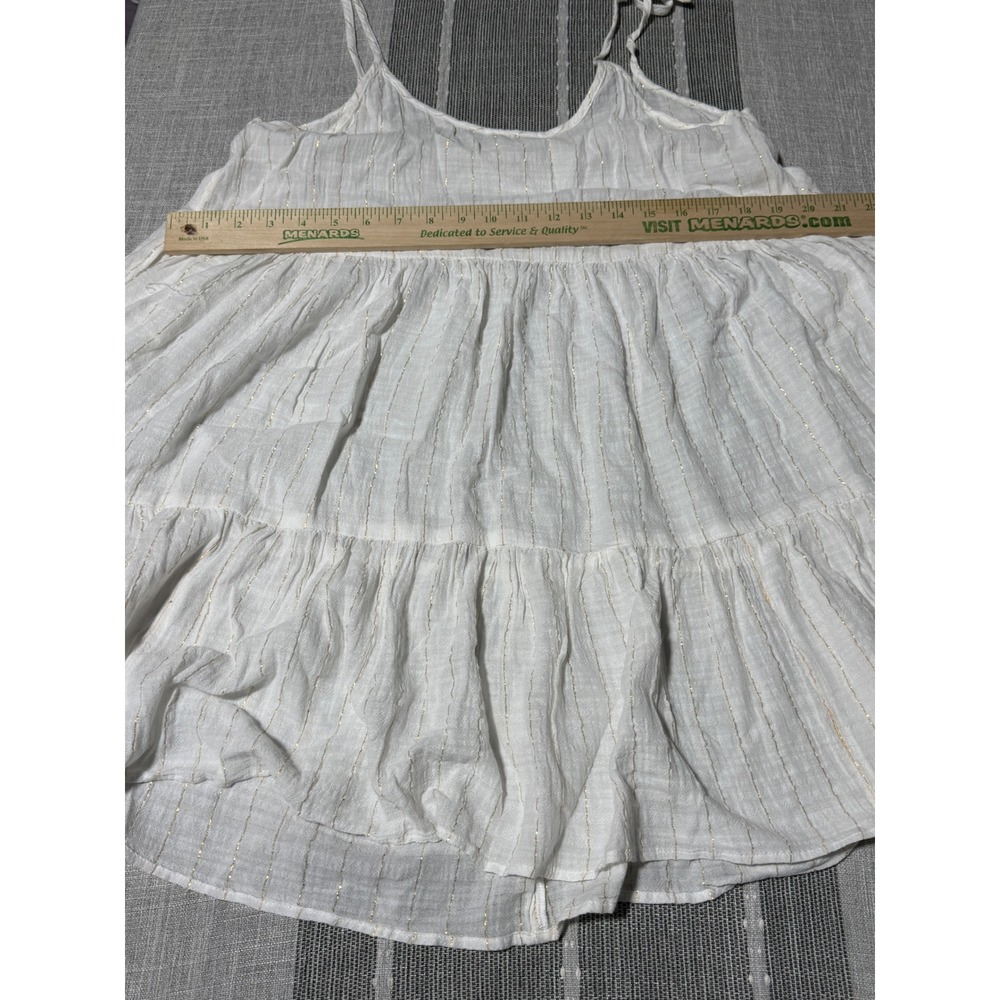 Aerie Womens White Gold Metallic Stripe Tiered Babydoll Cami Tank‎ Top Medium - Picture 4 of 7